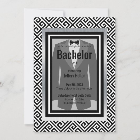Bachelor-Party in Schwarz, Silber Save the Date (Vorderseite)
