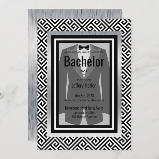 Bachelor-Party in Schwarz, Silber Save the Date (Vorne/Hinten)