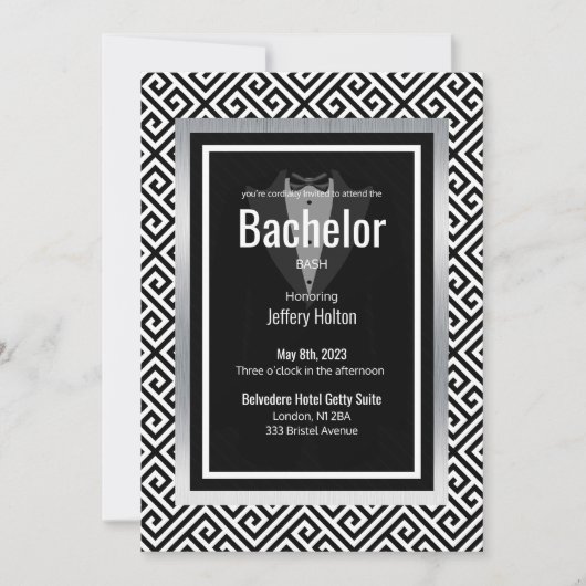 Bachelor-Party in Schwarz, Silber Save the Date (Vorderseite)