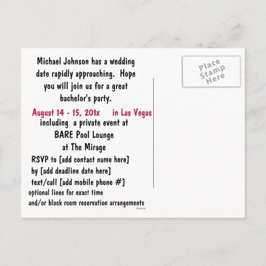 Bachelor Party Las Vegas Einladung (Rückseite)