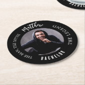 Bachelor Party man Mythos Legende Foto Schwarz-wei Runder Pappuntersetzer (Angewinkelt)