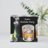 Bachelor Party Mens Drinks Black Silver Einladung (Stehend Vorderseite)