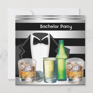 Bachelor Party Mens Drinks Tuxedo Black Silver Einladung