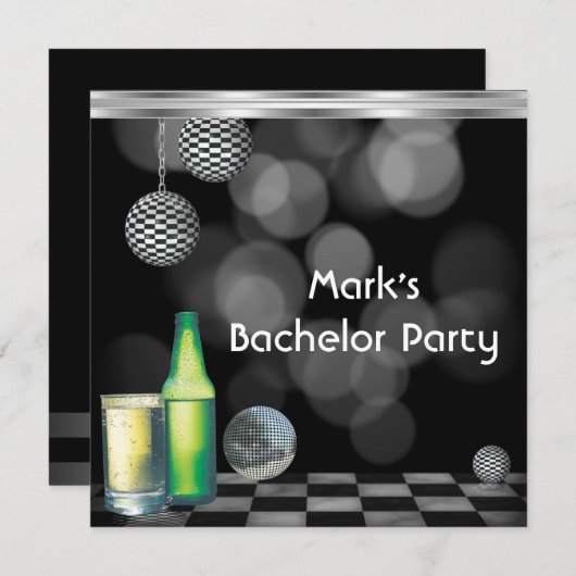 Bachelor Party Mens trinkt schwarz-weiß Silber Einladung (Vorne/Hinten)