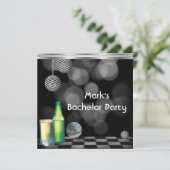 Bachelor Party Mens trinkt schwarz-weiß Silber Einladung (Stehend Vorderseite)