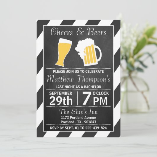 Bachelor-Party mit Cheers & Biere Einladung (Stehend Vorderseite)
