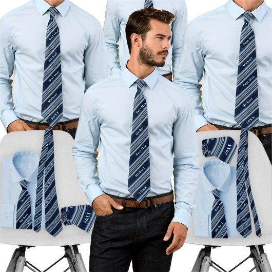 Bachelor Party (Navy Dusty Blue Striping Individue Krawatte