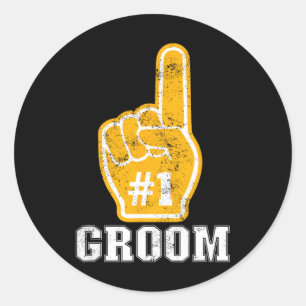 Bachelor Party Orange Foam Finger Groom 1 Runder Aufkleber