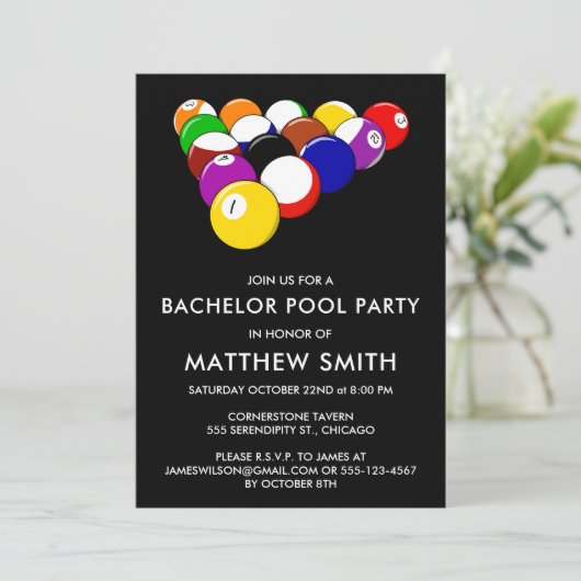 Bachelor Party Pool Ball Billards Einladung (Stehend Vorderseite)