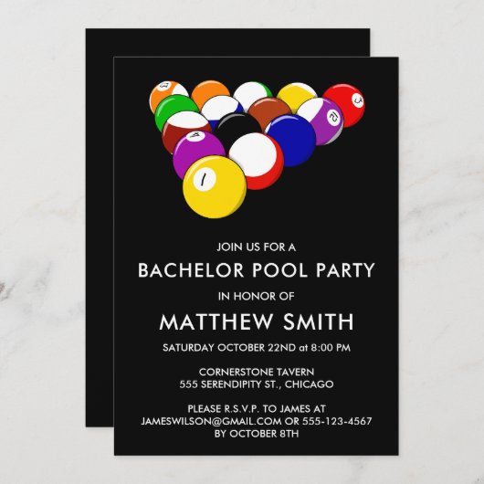 Bachelor Party Pool Ball Billards Einladung (Vorne/Hinten)