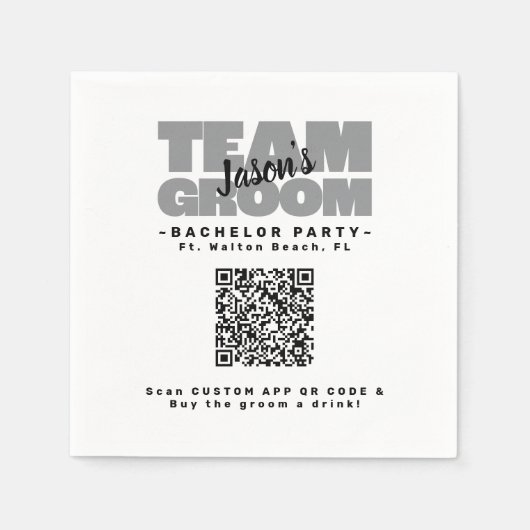 Bachelor Party QR Code Kaufen Getränketeam Groom B Serviette (Vorderseite)