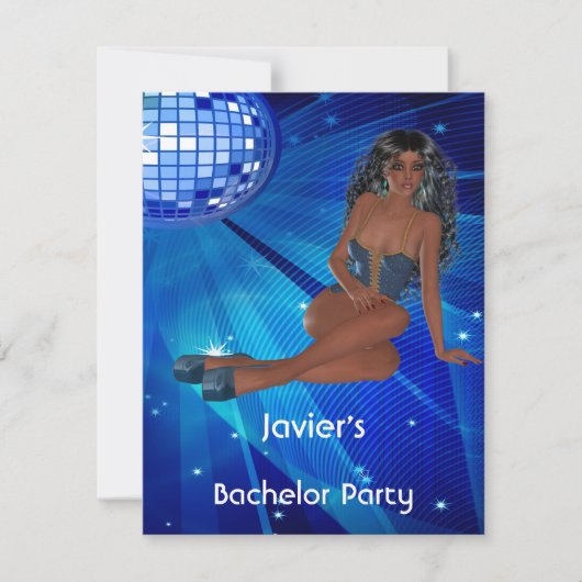 Bachelor Party S.exy Girl Blue Disco Einladung (Vorderseite)