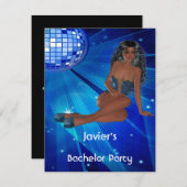 Bachelor Party S.exy Girl Blue Disco Einladung (Vorne/Hinten)