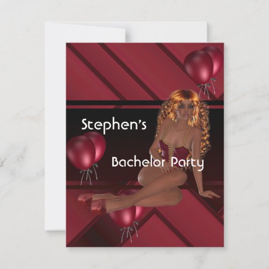 Bachelor Party S.exy Girl Red Balloons Einladung (Vorderseite)