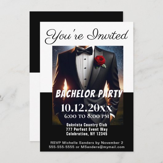 Bachelor Party Tuxedo Einladung (Vorne/Hinten)