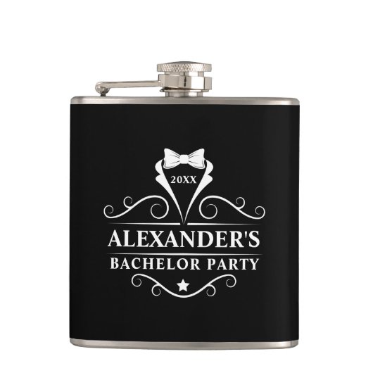 Bachelor Party Tuxedo Krawatte Black  Flachmann (Vorderseite)