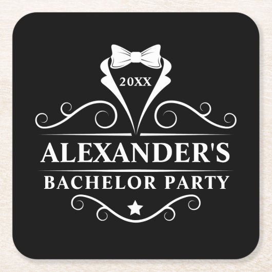 Bachelor Party Tuxedo Krawatte Black Rechteckiger Pappuntersetzer (Vorderseite)