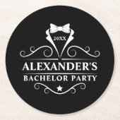 Bachelor Party Tuxedo Krawatte Black Runder Pappuntersetzer (Vorderseite)