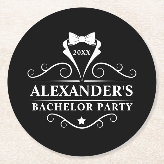 Bachelor Party Tuxedo Krawatte Black Runder Pappuntersetzer (Vorderseite)