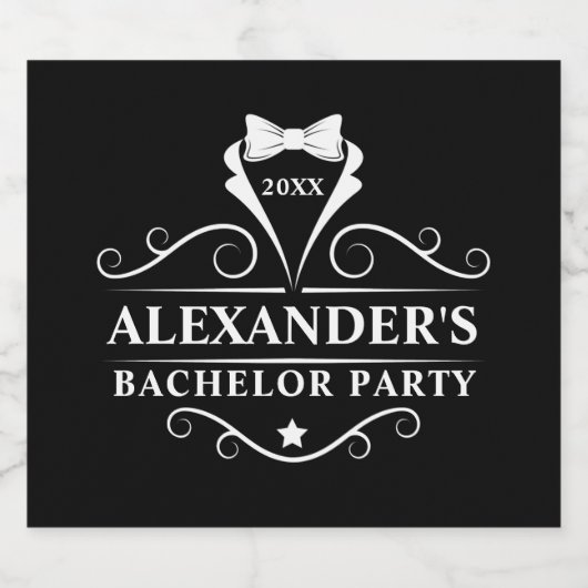 Bachelor Party Tuxedo Krawatte Black Schaumweinetikett (Einzelnes Label)