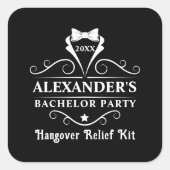 Bachelor Party Tuxedo Krawatte Hangover Relief Bla Quadratischer Aufkleber (Vorderseite)