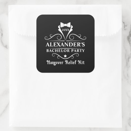 Bachelor Party Tuxedo Krawatte Hangover Relief Bla Quadratischer Aufkleber (Tasche)