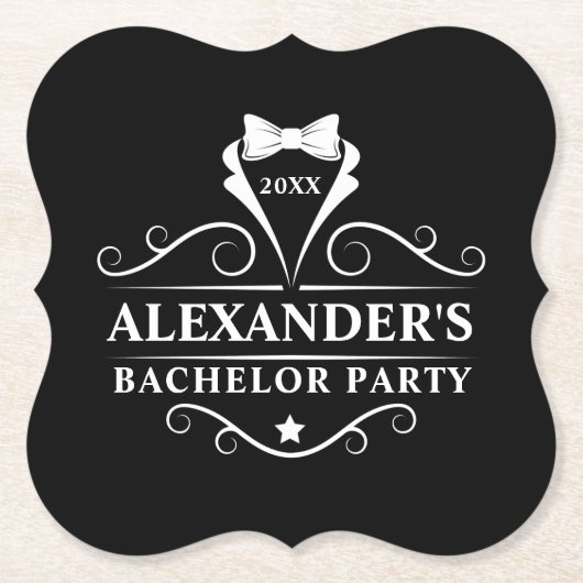Bachelor Party Tuxedo Krawatte Schwarz/Weiß Untersetzer (Vorderseite)