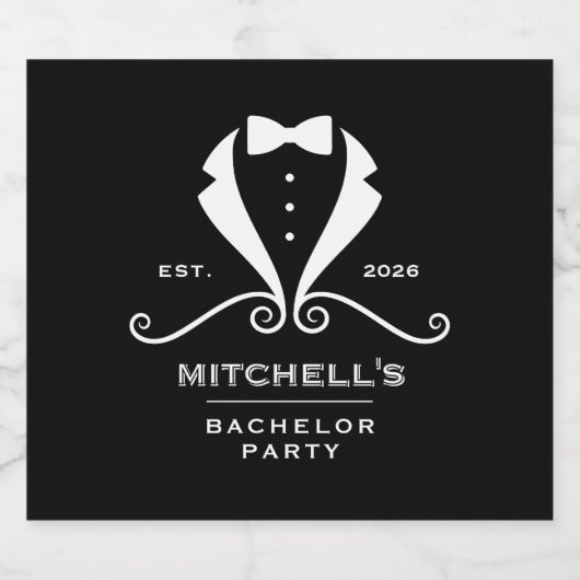 Bachelor Party Tuxedo Suit Bowtie Black Wedding Bierflaschenetikett (Einzelnes Label)