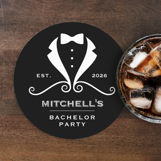 Bachelor Party Tuxedo Suit Bowtie Black Wedding Runder Pappuntersetzer
