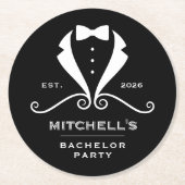 Bachelor Party Tuxedo Suit Bowtie Black Wedding Runder Pappuntersetzer (Vorderseite)
