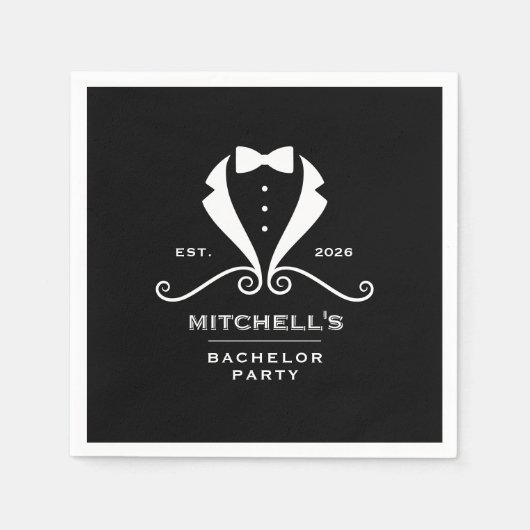 Bachelor Party Tuxedo Suit Bowtie Black Wedding Serviette (Vorderseite)