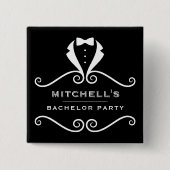 Bachelor Party Tuxedo Suit Bowtie Black & White Button (Vorderseite)
