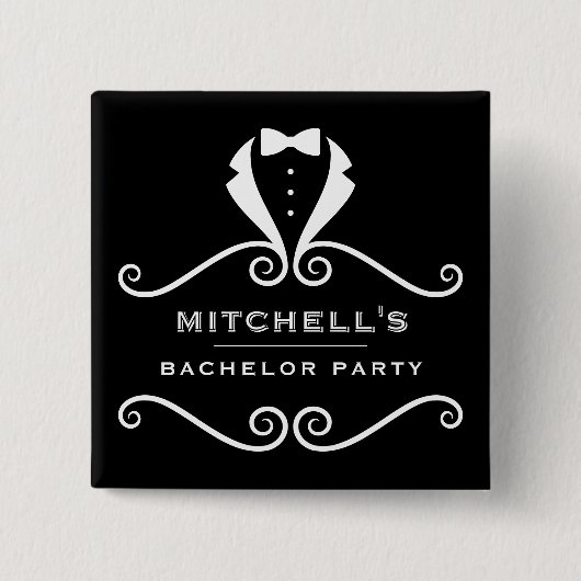 Bachelor Party Tuxedo Suit Bowtie Black & White Button (Vorderseite)