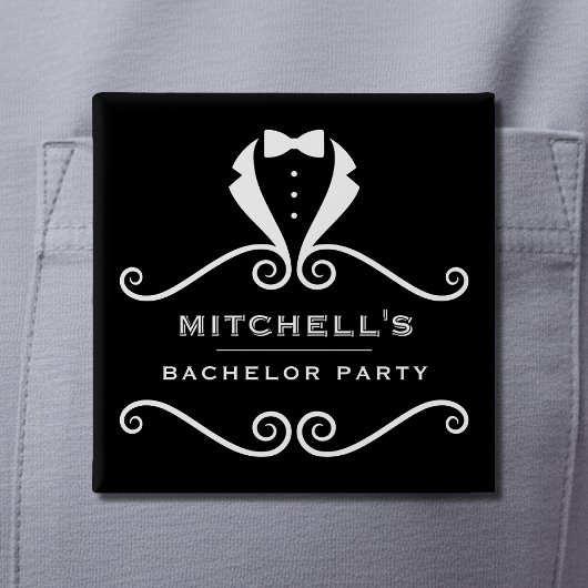 Bachelor Party Tuxedo Suit Bowtie Black & White Button