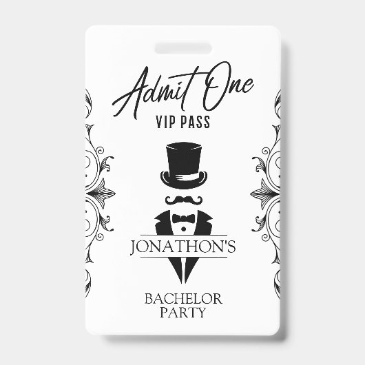 Bachelor Party Vintag Tuxedo VIP Ausweis (Vorderseite)