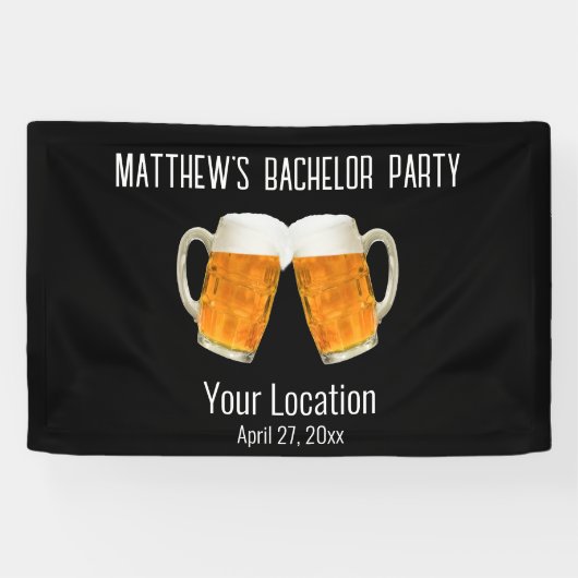 Bachelor Party Wedding Beer Cheer Black Banner (Horizontal)
