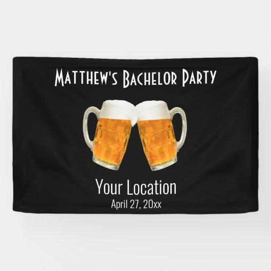 Bachelor Party Wedding Beer Cheer Black Banner (Horizontal)