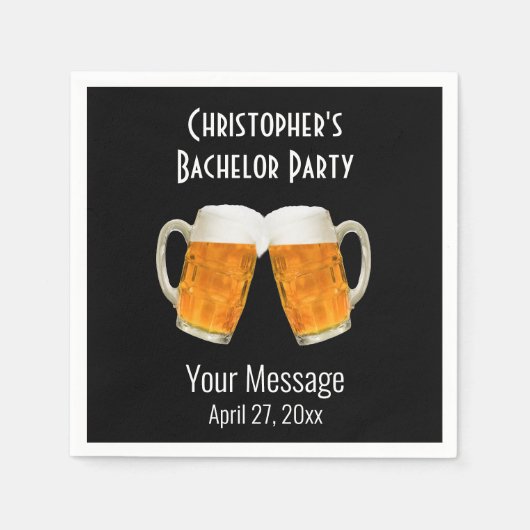 Bachelor Party Wedding Beer Cheer Black Serviette (Vorderseite)