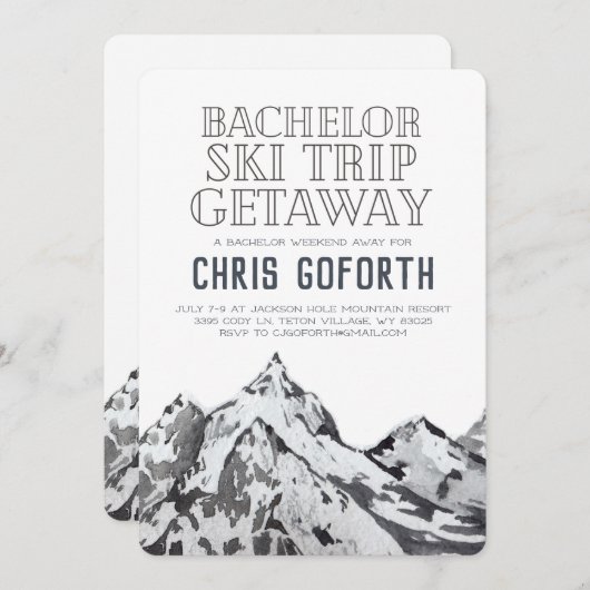 Bachelor Ski-Trip Wochenende Abfahrt Einladung (Vorne/Hinten)