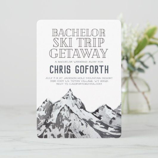 Bachelor Ski-Trip Wochenende Abfahrt Einladung (Stehend Vorderseite)