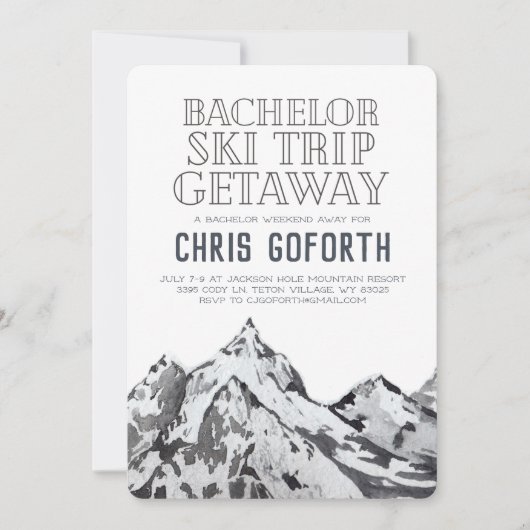 Bachelor Ski-Trip Wochenende Abfahrt Einladung (Vorderseite)