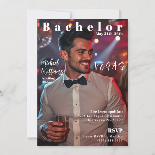 Bachelor Vegas Weekend Magazine Cover Einladung (Vorderseite)
