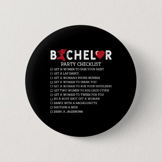Bachelor versorgt Party Checklist Trauzeuge Button (Vorderseite)