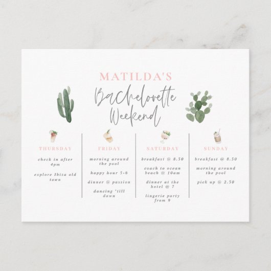 Bacheloretour-Bar am Wochenende Postkarte (Vorderseite)