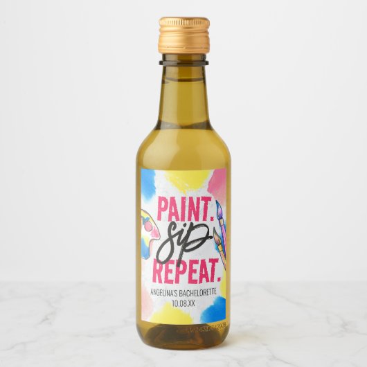 Bachelorette Anstrich und Sip Wine Gastgeschenk Weinetikett (Vorderseite)