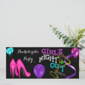 Bachelorette Aquamarin Pink Heelses Schwarzes Lila Einladung (Stehend Vorderseite)