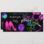 Bachelorette Aquamarin Pink Heelses Schwarzes Lila Einladung (Vorne/Hinten)