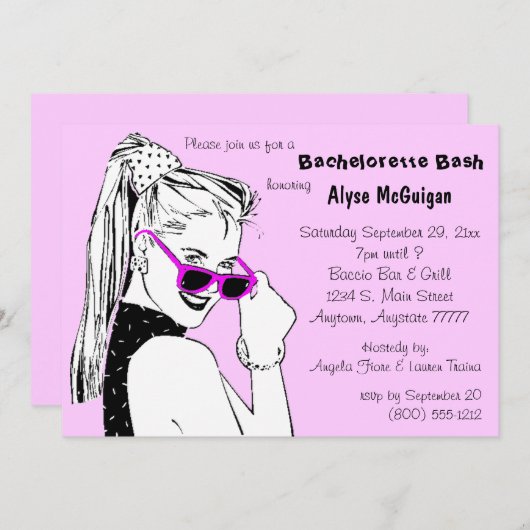 Bachelorette Bash Rosa Einladung (Vorne/Hinten)