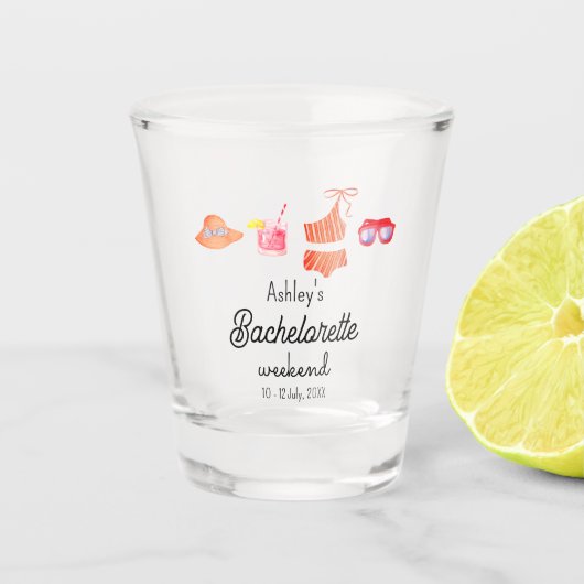 Bachelorette Beach Bikini Weekend Schnapsglas (Vorderseite)