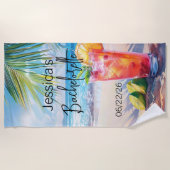 Bachelorette Beach Monogram Cocktail Seascape Strandtuch (Vorderseite)